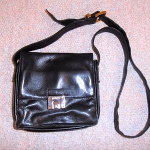 Perlina Black Leather Crossbody Organizer Flap Bag